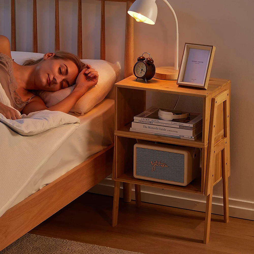 Bamboo Stackable Wood Nightstan Bedside Tables for Bedroom Storage factory