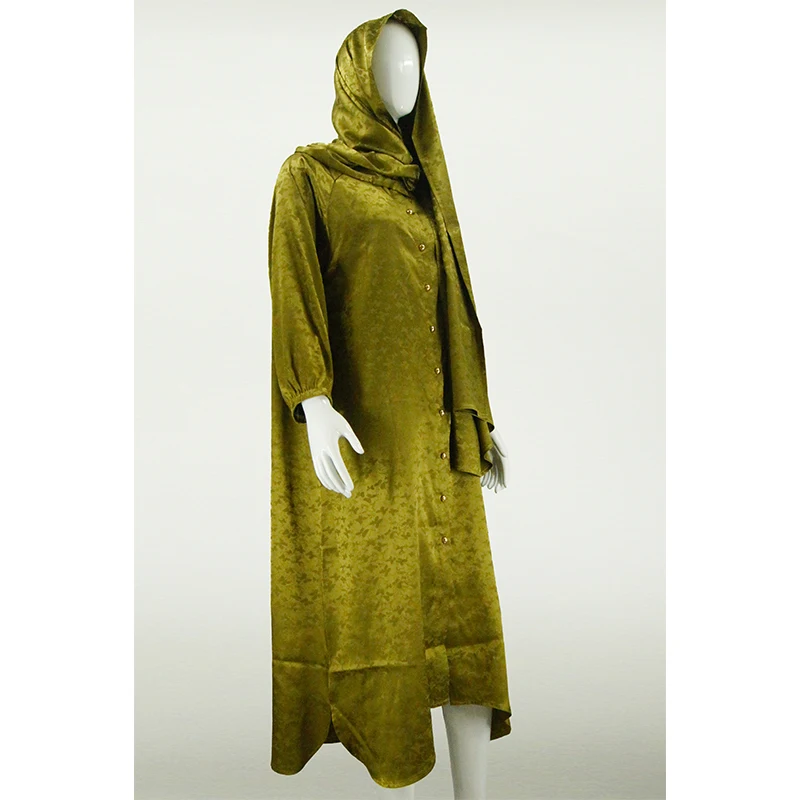 Muslim Arabian Fashion Floral Printing Stand Collar Bubble Sleeve Shirt Two-piece Set Modest Dress supplier