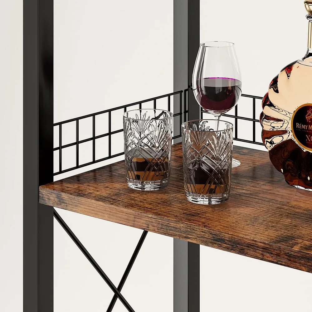 4-Tier Freestanding Wine Rack Bar Cabinet Topple Tabletop Glass Holder with Storage Drawer Wood Panel Style for Living Room supplier