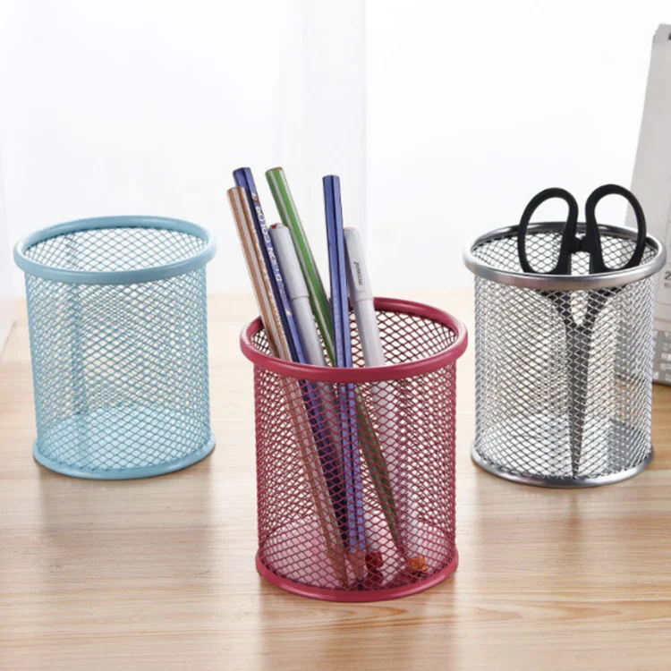 2022 Hot Selling Metal Multi-Functional Creative Color Round Mesh Pen Holder