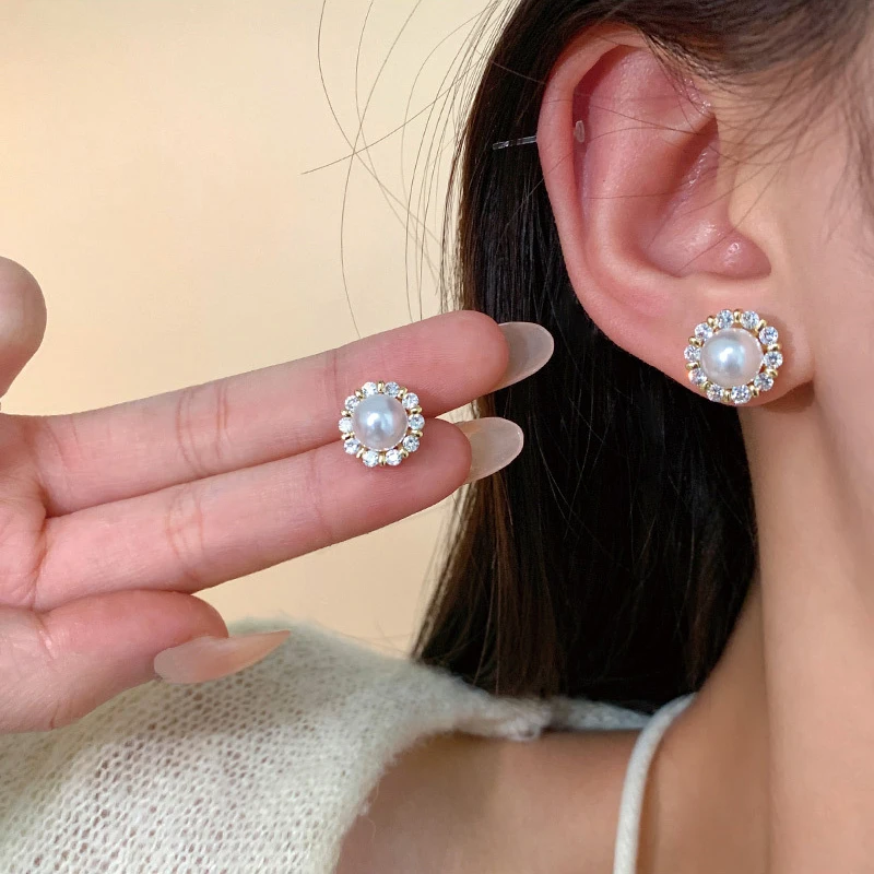 S925 sterling silver exquisite simple personalized temperament zircon pearl fine jewelry earrings women