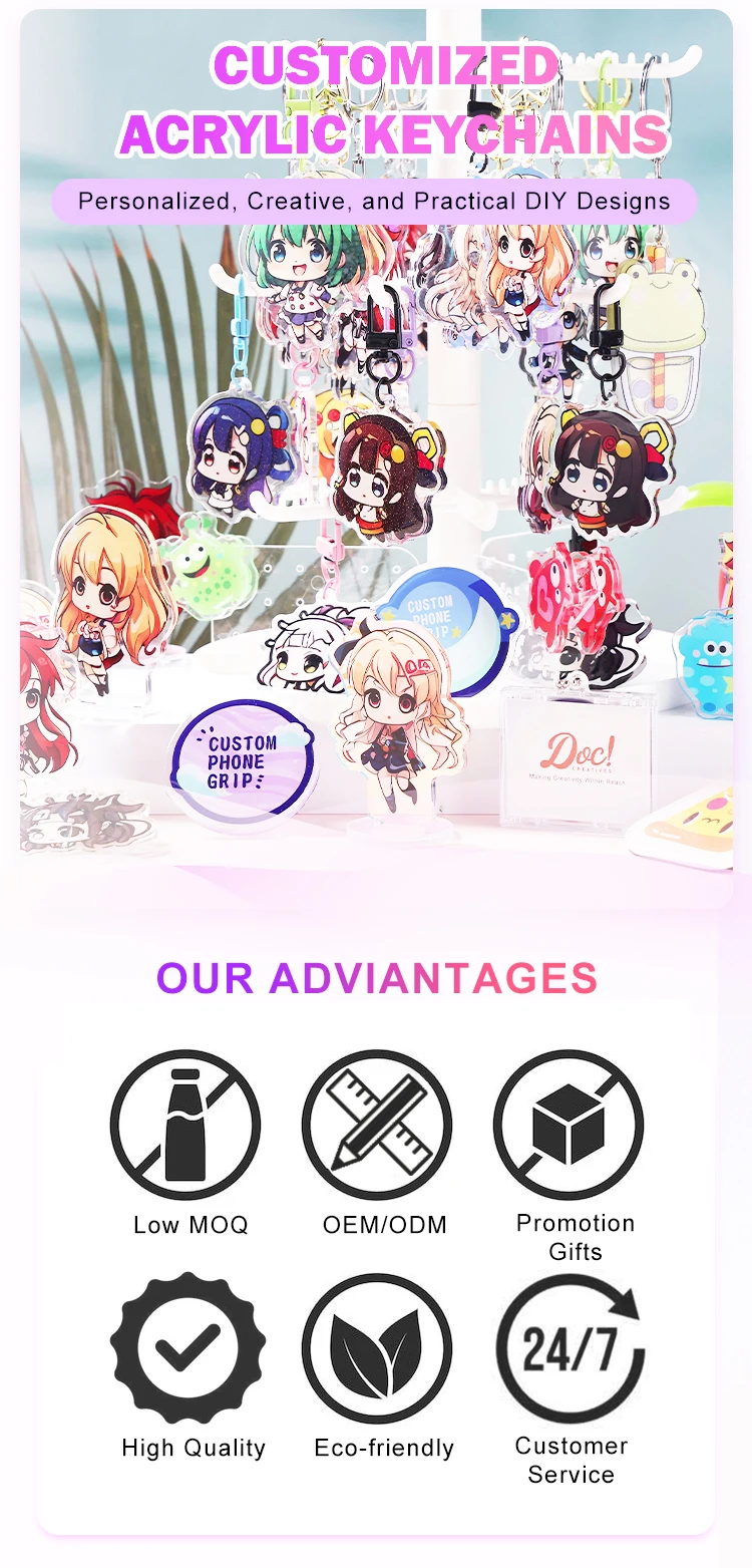 Hot Sale Customized Heart Keychain Front Side Digital Printing Cartoon Epoxy Resin Acrylic Plastic Charms factory