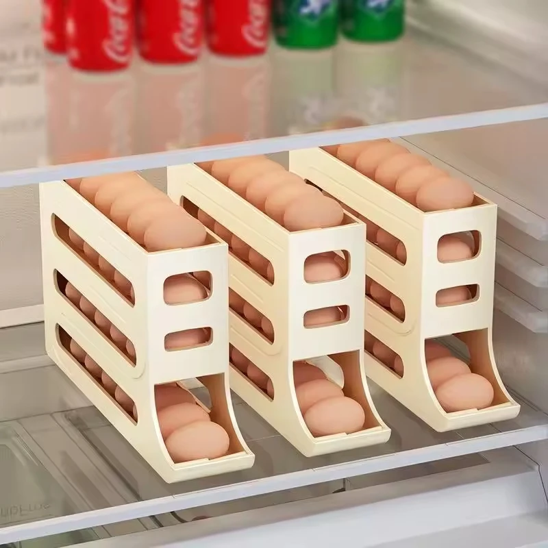 Plastic Refrigerator Egg Organizer Rack Automatic Rolling Egg Tray Kitchen Multi-layer Egg Storage Holder