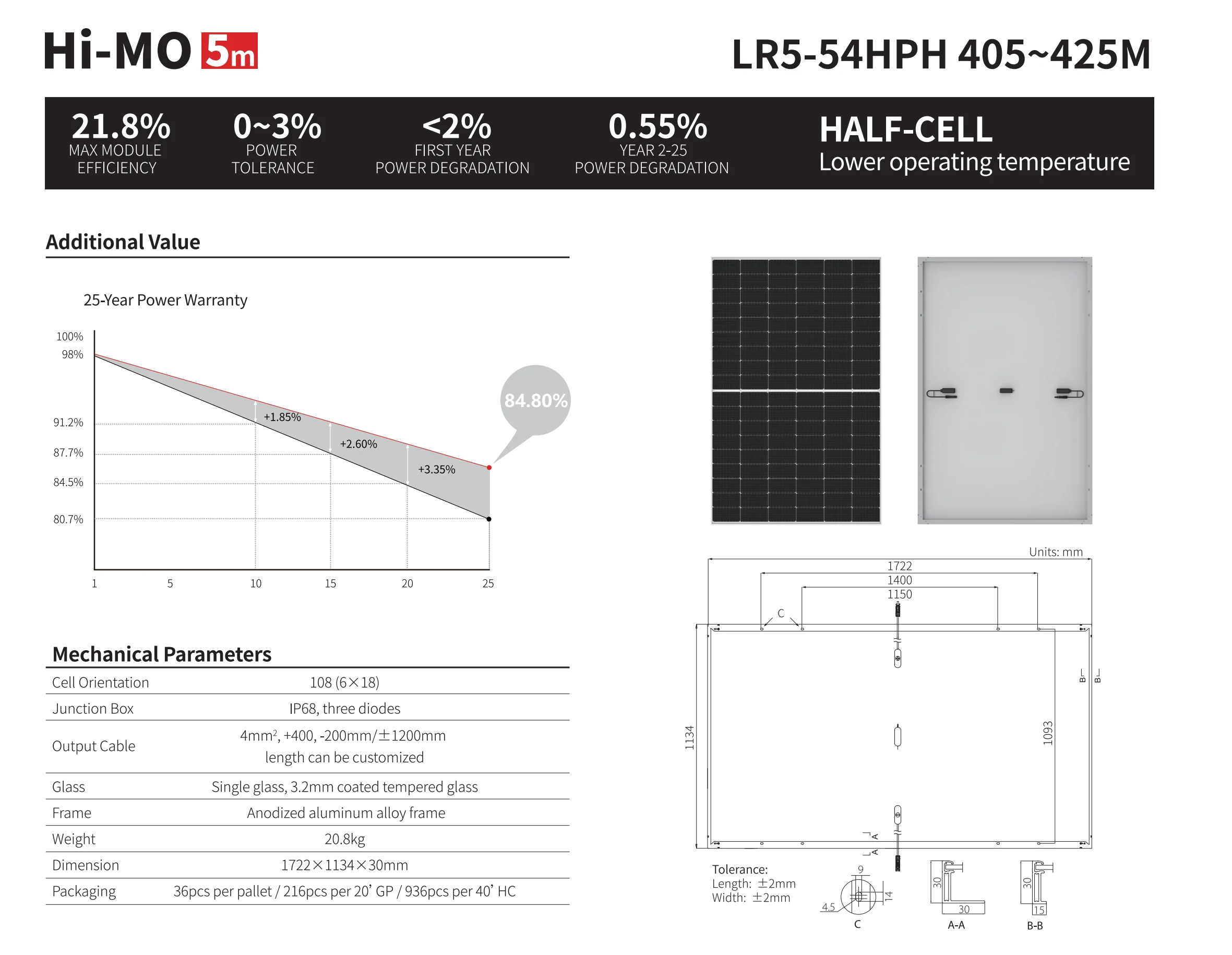 Longi Mono Half Cell Hi Mo 5 Lr5 72hph 550m Solar Panels 550w 540w For