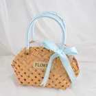 Wedding Woven Storage Basket W/Handle And Ribbon Wedding Flower Girl Baskets