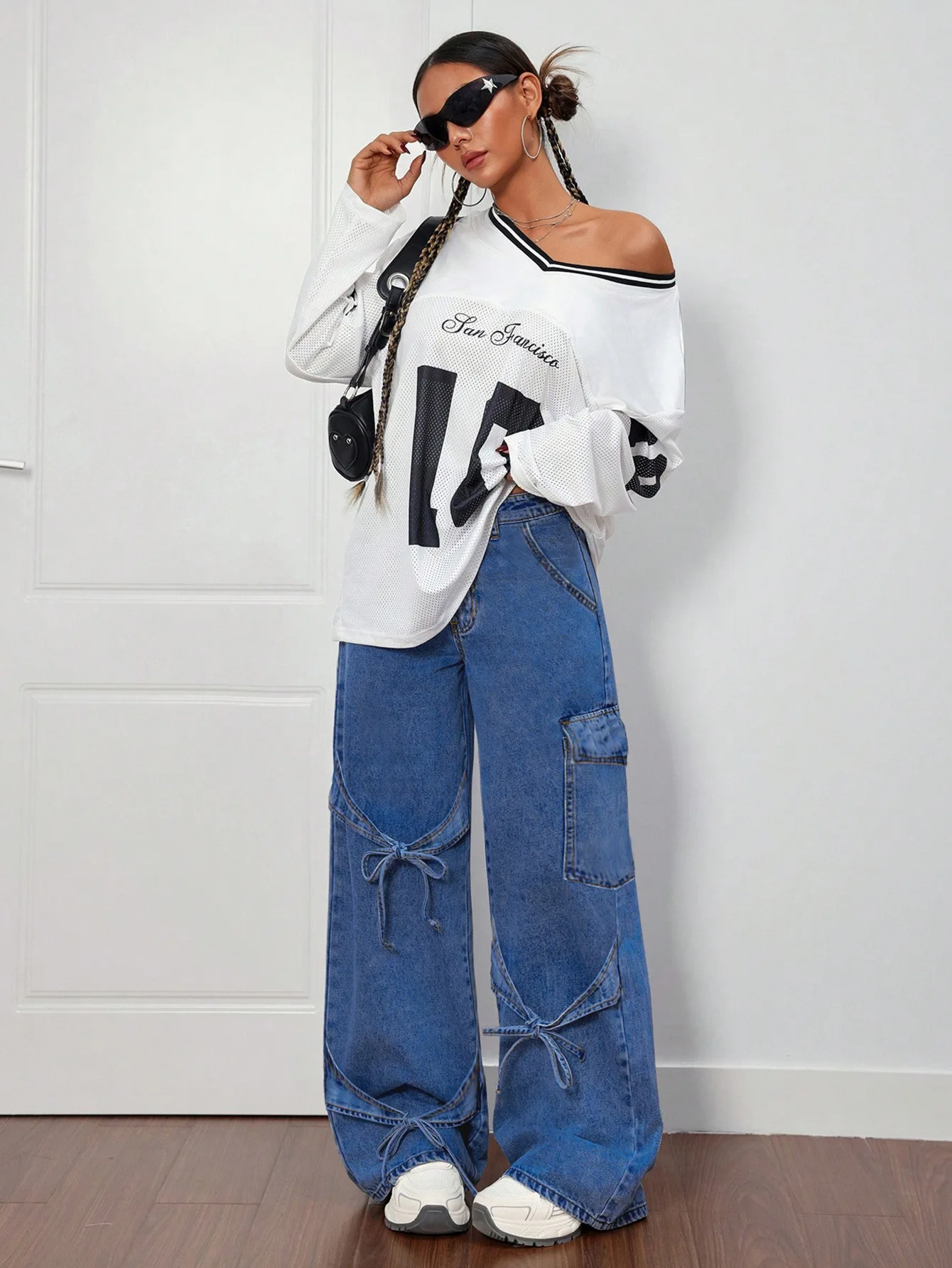 American Style Bow Tie Overalls Denim Jeans Women's Casual Summer Straight-leg Plus-size Women's Trousers supplier