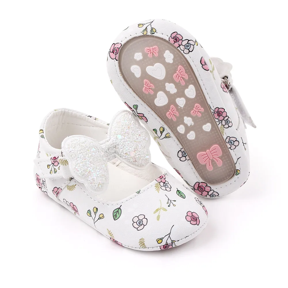 Solid Color Small Flowers Shiny Big Bow Pu Leather Baby Girls Princess Cute Toddler Shoes 2025 supplier