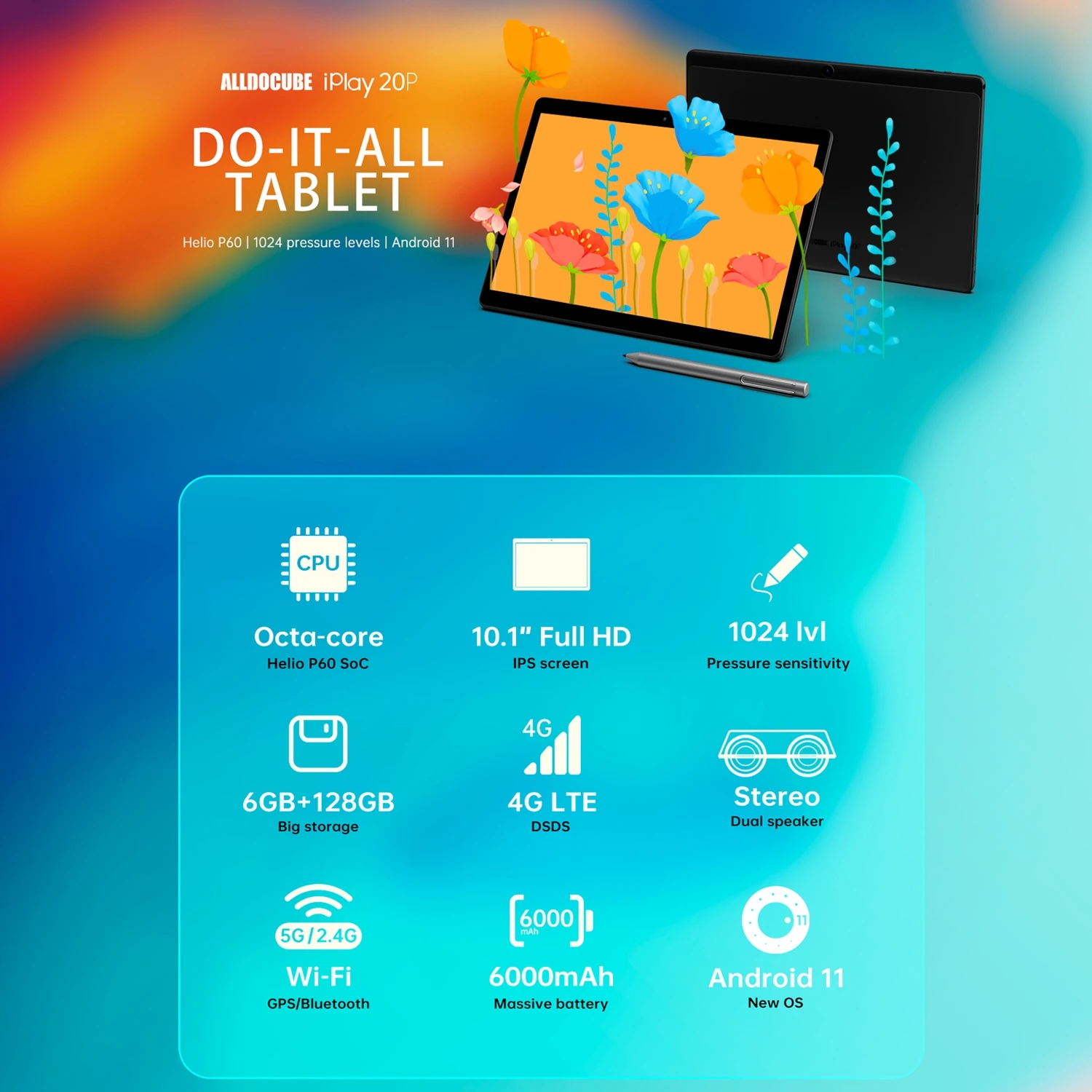 ALLDOCUBE iPlay 20P 4G Call Tablet 10.1 inch 6GB+128GB Android 11