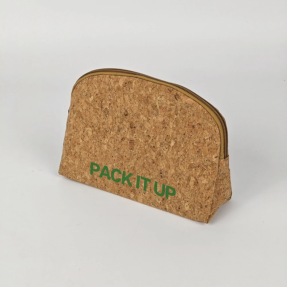 Custom Canvas Travel Makeup Bag with Zipper Closure Cork Bottom Fashionable Letter Pattern Cosmetic Gift Bag details