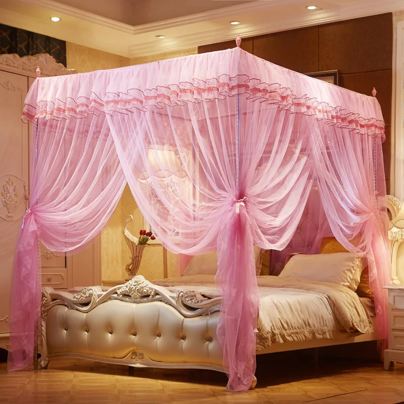 180*200*190Cm Romantic Princess Queen Size Double Canopy Tent Mesh Embroidery Lace Pleated Mosquito Net For Bed