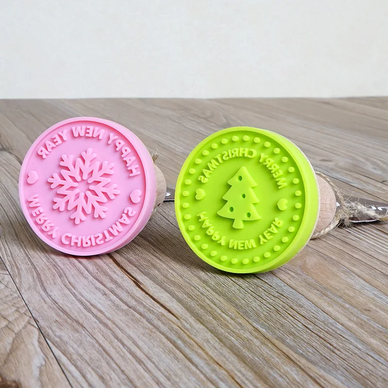 Wooden Cookie Stamp Valentine Birthday Christmas Custom Snowflakes Tree Shape Biscuit Handle Silicone PVC Box Silicone Mold LFGB