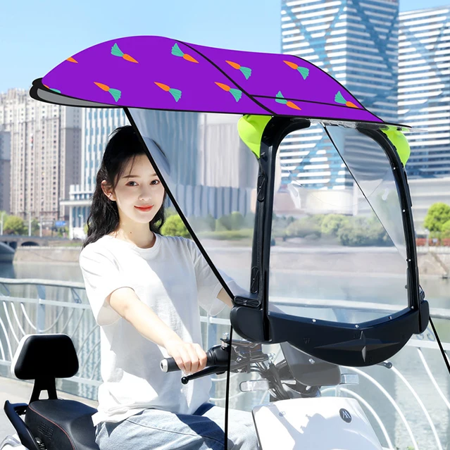 KLH443 Girls Cute Outdoor Motorcycle Sunshade Umbrella Windproof Electric Bike Canopy Animals Printing Bicycle Umbrellas