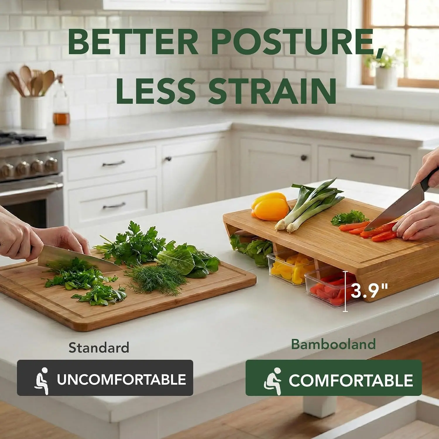 product bamboo land large 4 inch thick rectangular bamboo cutting board with containers food prep station storage cutting board-3