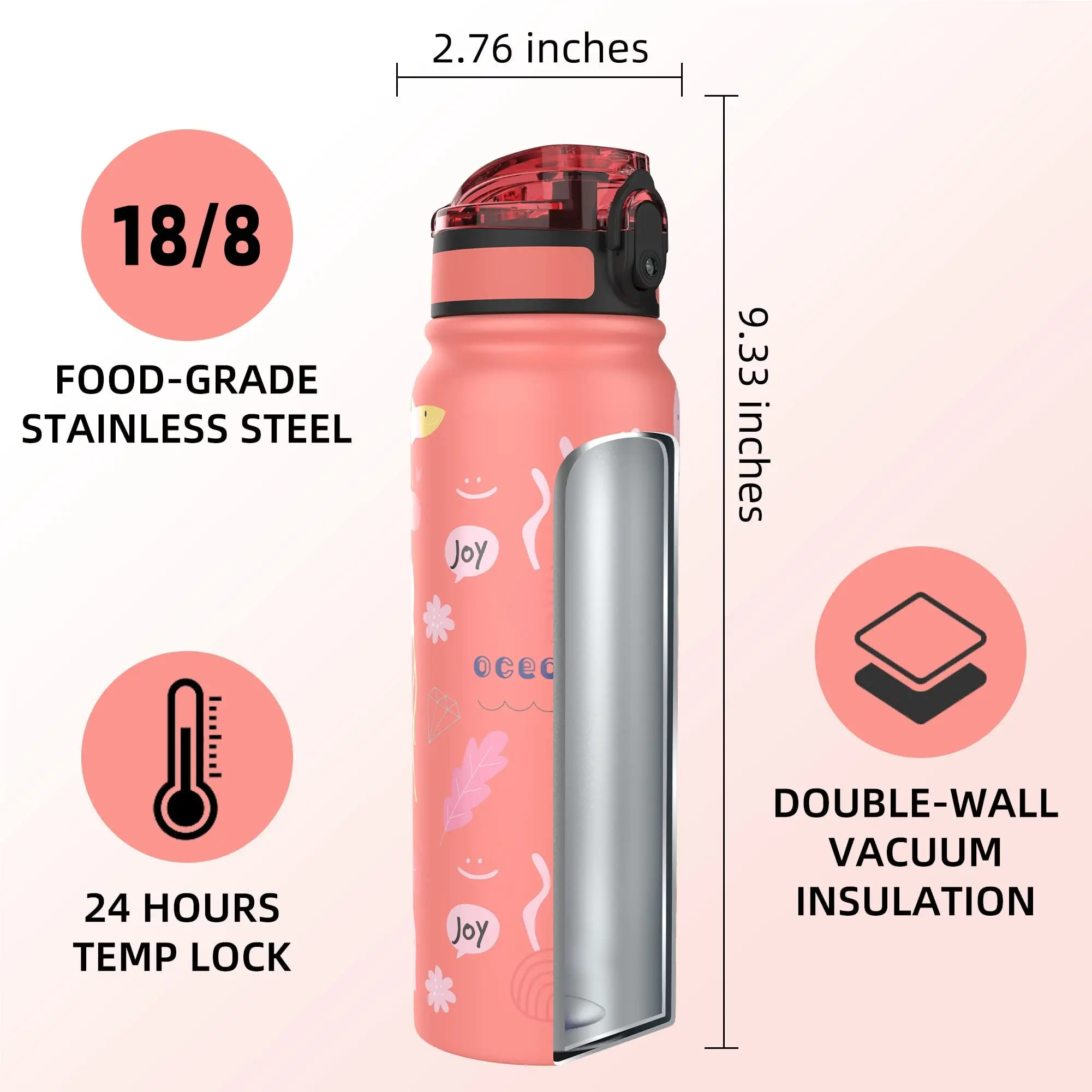 Stainless Steel Bottle Double Wall Insulated Vacuum Flask Water Bottle Powder Coated Metal for Sports Vacuum Flasks & Thermoses