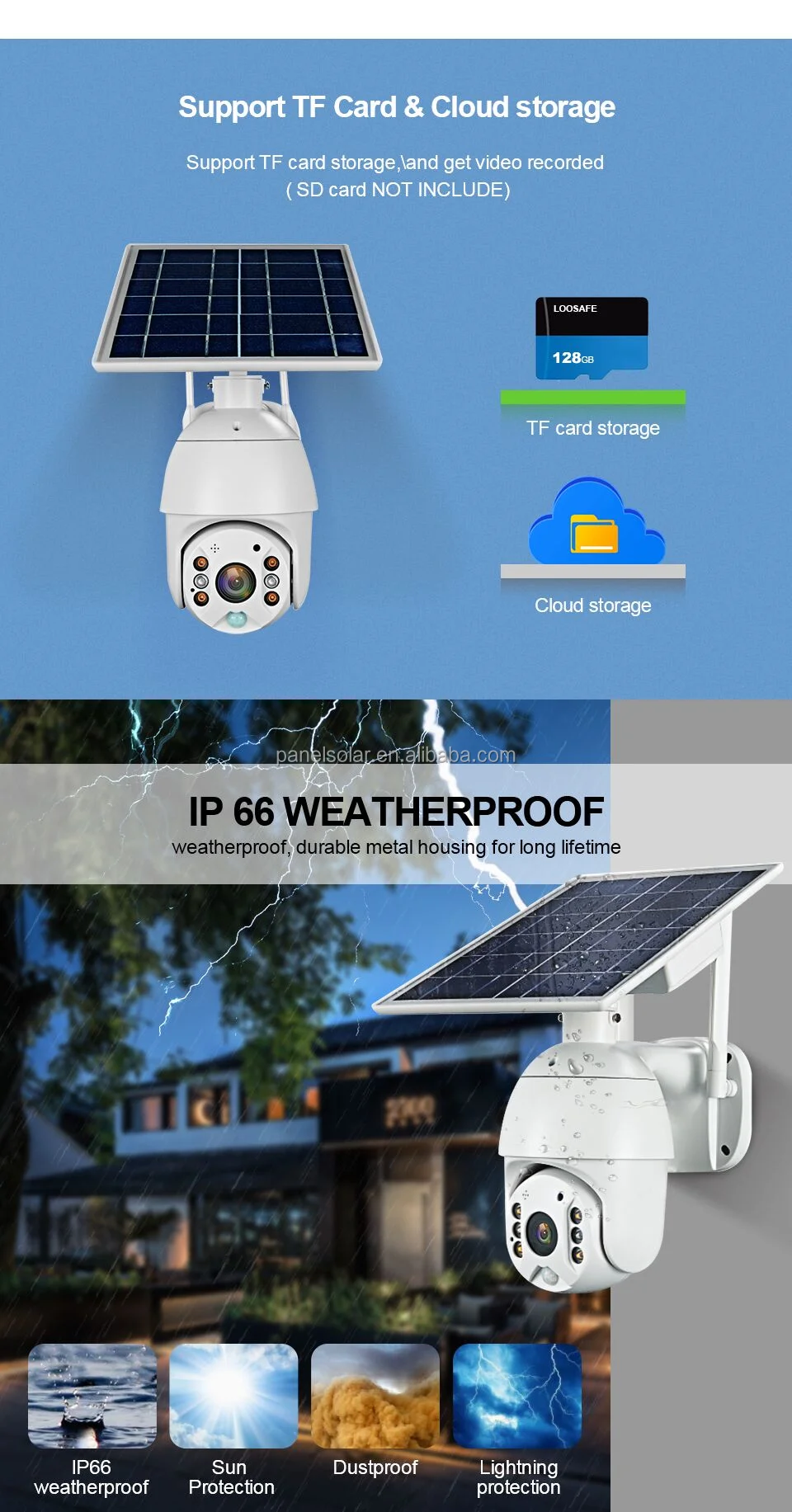 Outdoor WiFi Solar Power Camera 4G Sim Card Slot CCTV Security IP Solar Camera