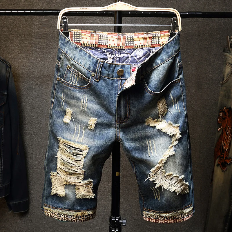 gelan Fashion Stacked Casual Pants Mens Jean Shorts Ripped Jeans Shorts Mens Summer Denim Shorts