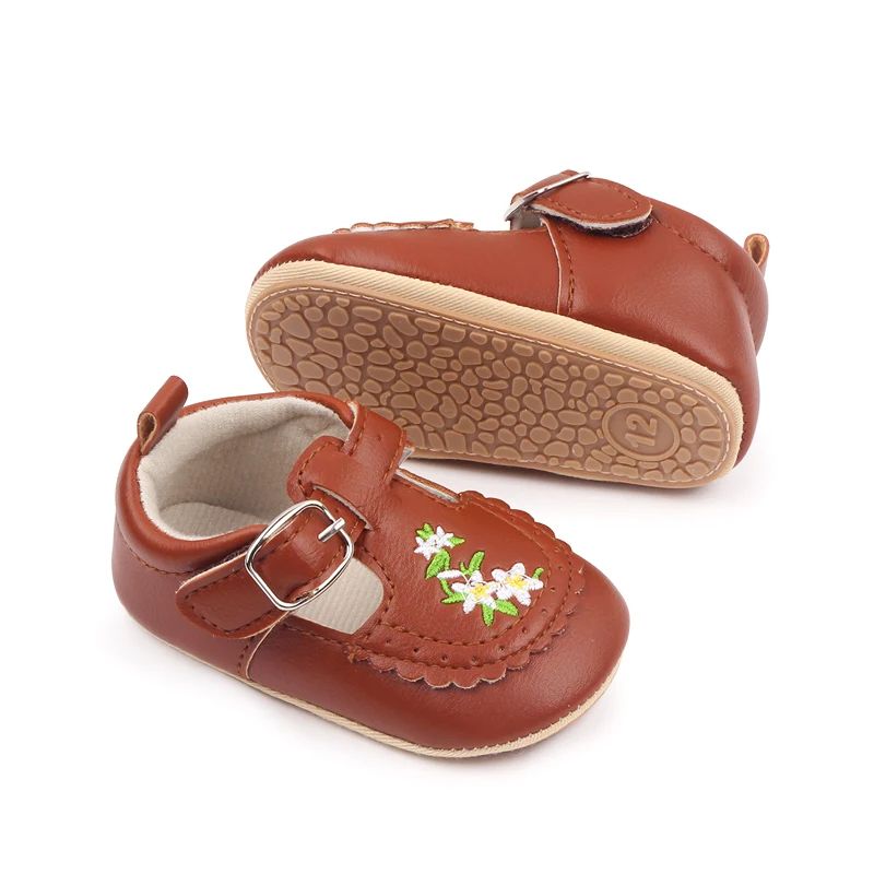 Beautiful Flower Embroidery Soft PU Leather Spring Autumn Baby Toddler Girl Shoes supplier