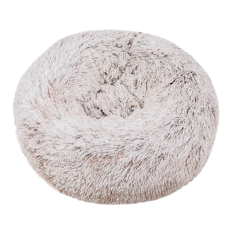 product luxury plush pet round bed soft faux fur donut bed for dogs and cats solid pattern-56