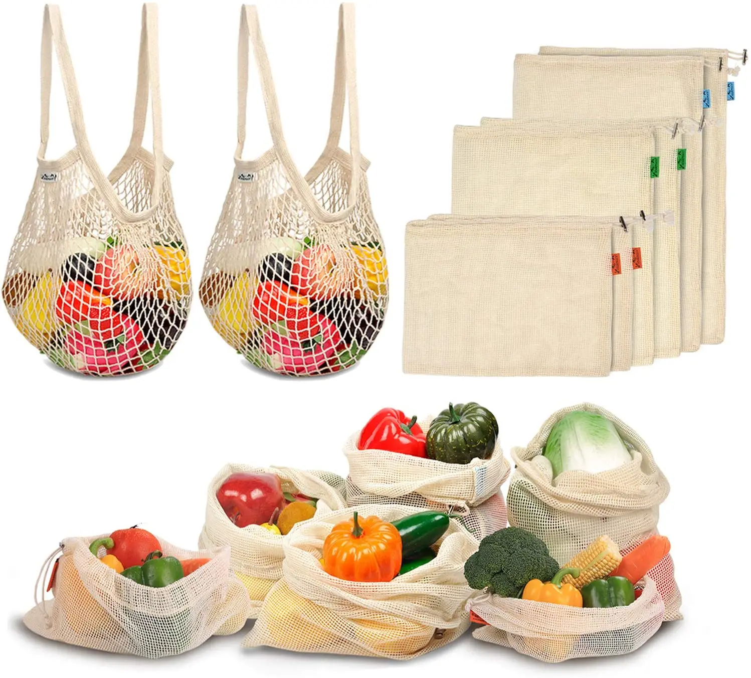 Produce Bags Reusable Grocery Cotton Mesh Shopping Organic Vegetable Bag Fruit