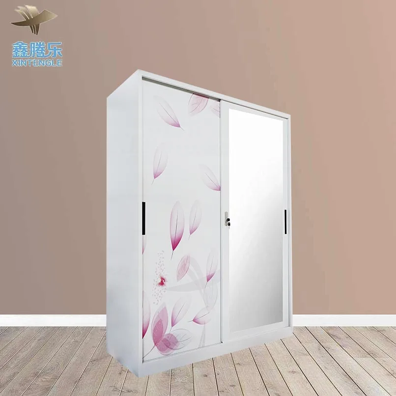 Customized Kd Living Room Metal Wardrobe 2 Swing Door Almirah Cabinet Storage Factory Production Steel Locker for Home Furniture