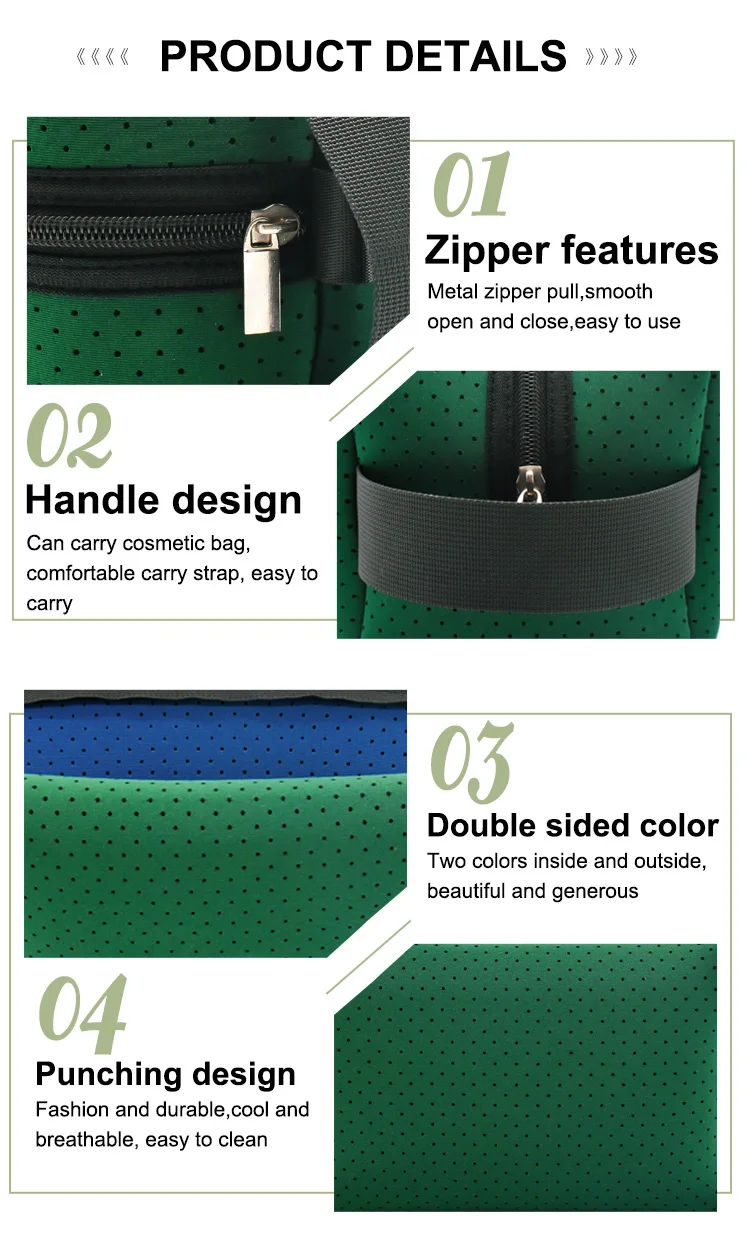 Variety of colorful neoprene cosmetic bags Multiple neoprene makeup bags in assorted colors and print designs