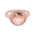 Plating Rose Gold Ring with CZ Diamonds and Morganite Glass Stone