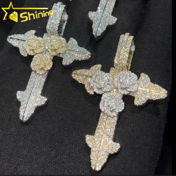 Mossanite Rose Pendant Custom Iced Out Pendant VVS Moissanite Hip Hop Jewelry Silver 925 Gold Plated Cross Pendant