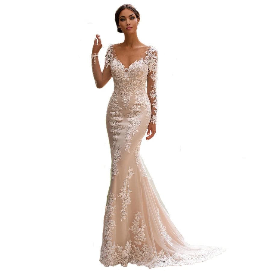 New Deep V-neck Wedding Dress Long 