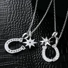 Pendant 18K Gold Plated Jewelry Iced Cubic Zirconia Six-Point Star And Horseshoe Pendant