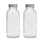 Juice Bottle Cap 12oz French Square Glass Juice Milk Coffee Bottle With Screw Cap
