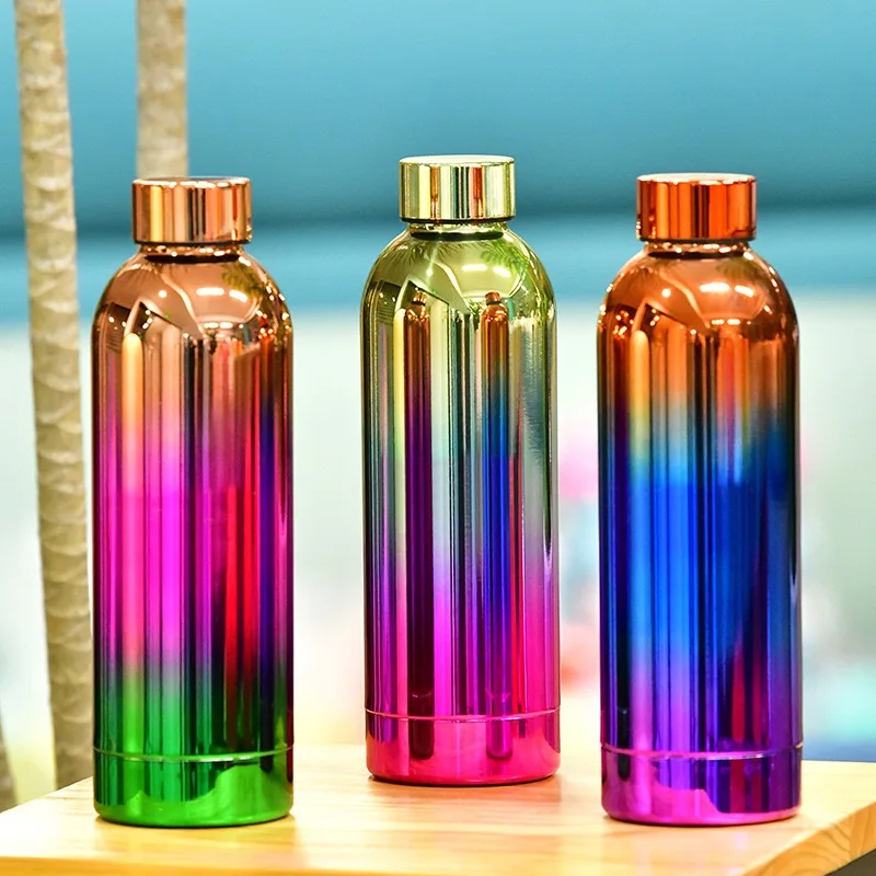 Hot selling 304 stainless steel double walled insulated rainbow ombre color thermos flask outdoor sports water bottle