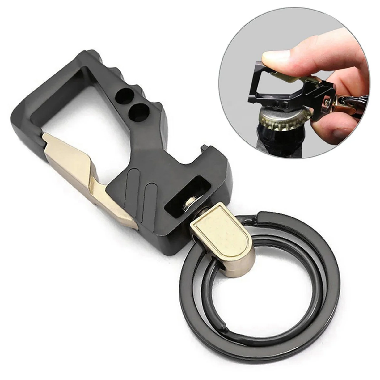 Heavy Duty Car Keychain Key Holder Bottle Opener Double Ring HD 