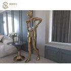 Indoor Abstract Sculpture Wondecor Life Size Abstract Indoor Gold Stainless Steel Artist Sculpture For Sale