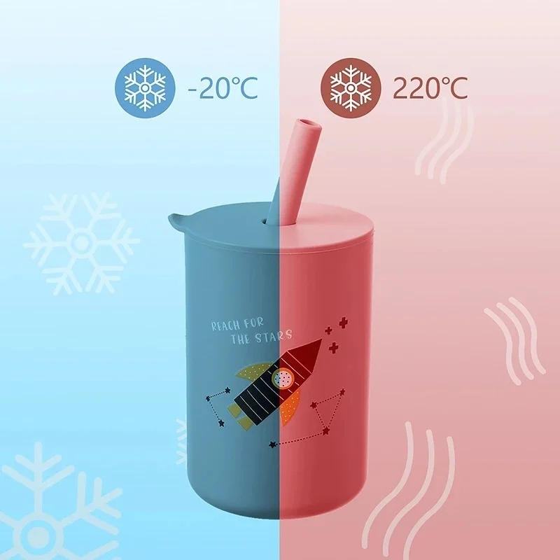 Silicone Anti-Fall Straight Straw Cup with Leak-Proof Design Training Drinkware for Baby's Outdoor Activities and Tours factory