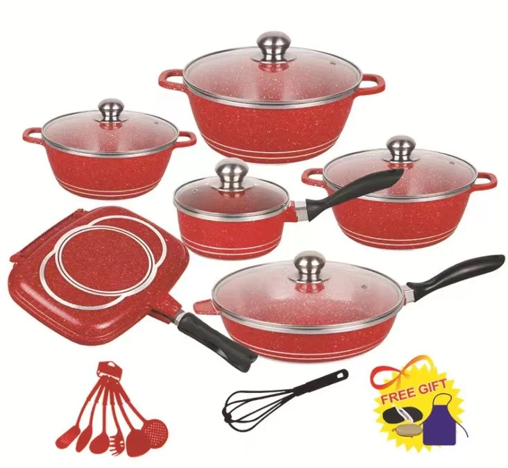 23Pcs  Ceramic Nonstick Granite Induction Kitchen Cooking Cookware Sets Pots and Pans Set with Frying Pans