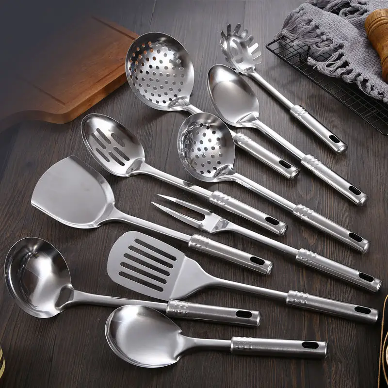 10 Pieces Kitchen Tools Food Grade Accessories Tools Kitchenware Cooking 410 Stainless Steel Utensil Set