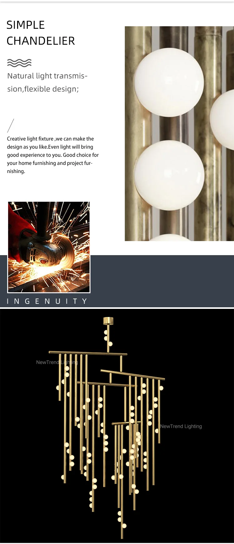 CPL-324 Modern Indoor Decoration Pendant Light Chandelier Villa Staircase Frame Glass Sphere LED Chandelier details