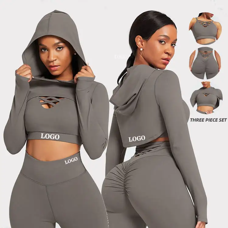 2021 custom logo 3 pieces wholesale women high waist seam yoga sets bra and leggings suit wear sportswear gym fitness yoga sets
