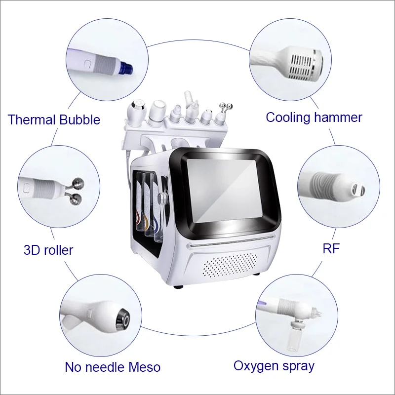6 In 1 Hydrogen Oxygen Bubble Facial Beauty Machine Portable H2O2 Heating Bubble