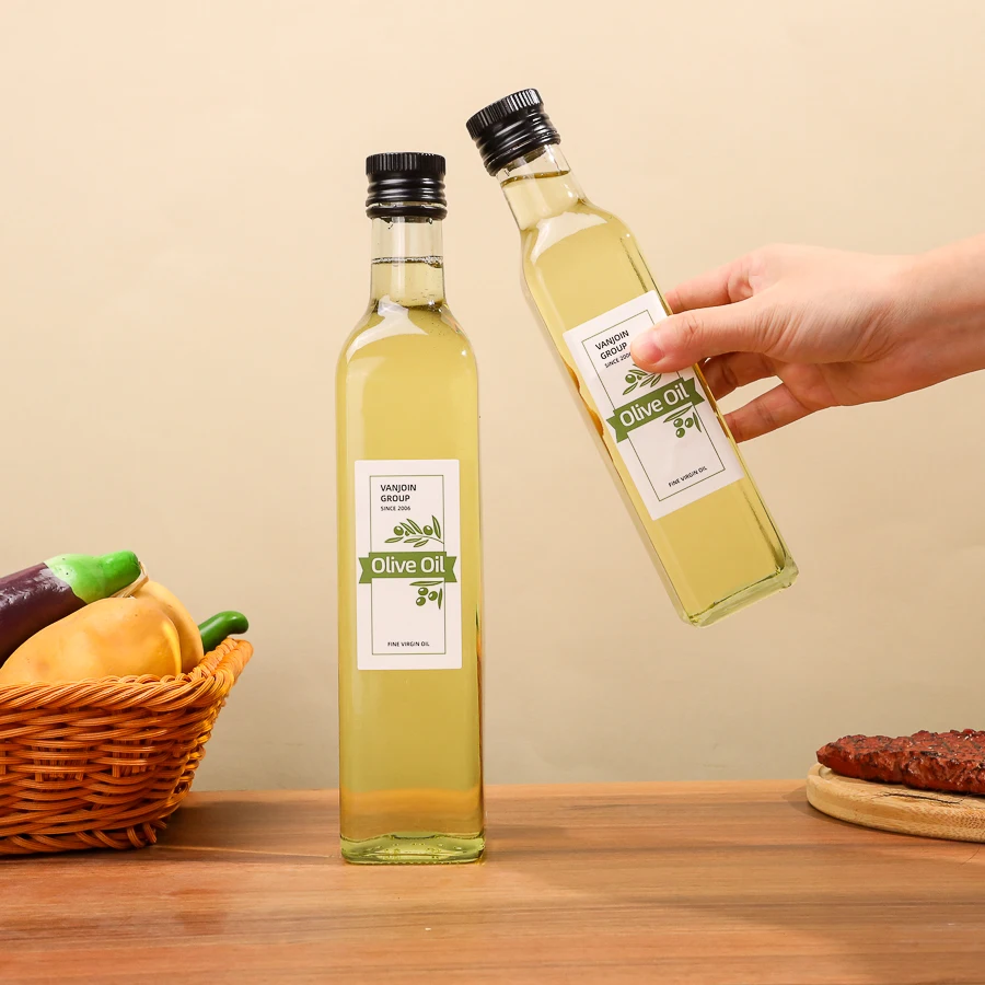 Manufacturer Supply 250ml 500ml Wholesale Empty Olive Oil Bottle Transparent Glass Bottle Cooking Oil Packing Bottle with Lid