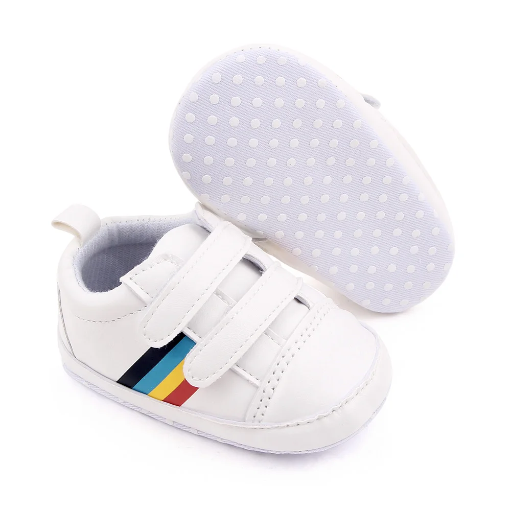 Spring and Autumn PU Leather Striped Double Line with Soft Soled Baby Indoor Walking Shoes details