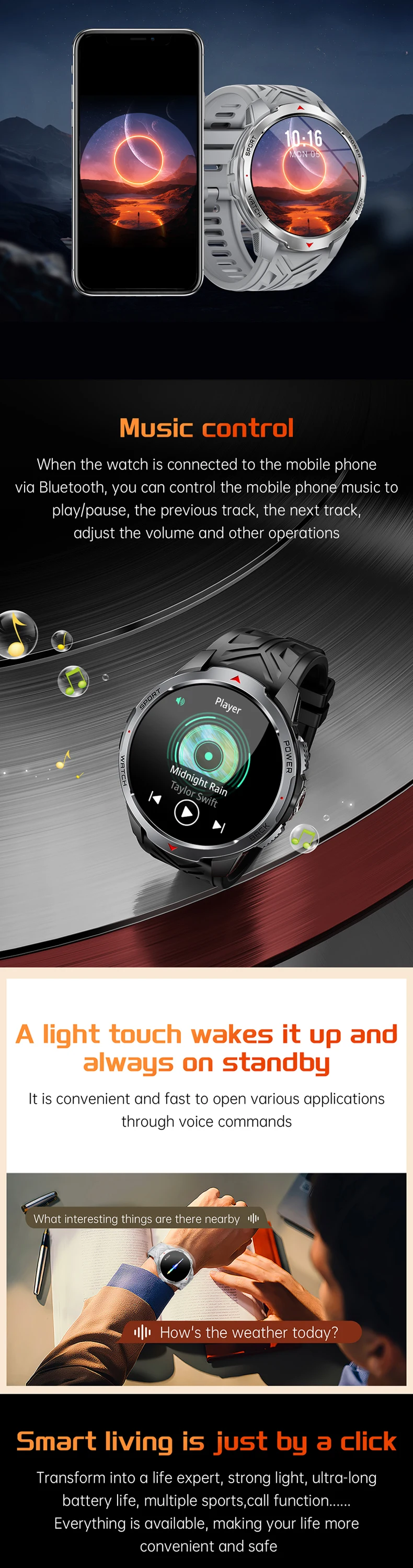 product cheap 3atm waterproof large screen smart watch kt88 with led flashlight 1100mah battery app dafit phone call custom watch faces-11