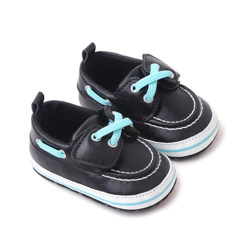 Comfortable Soft-soled PU Leather Top Solid Color Shoelaces Decorate Baby Spring and Autumn Shoes for Boys supplier