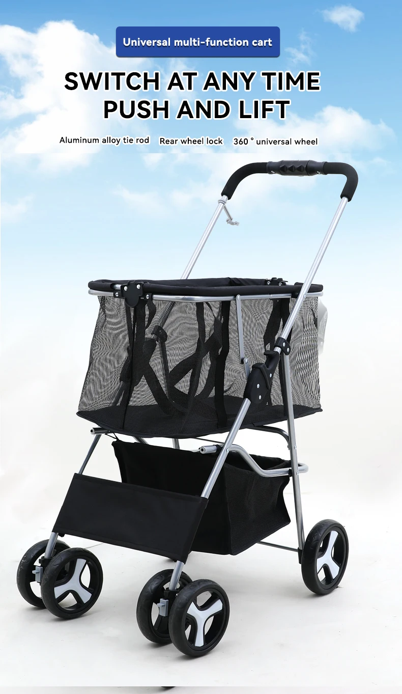 Wholesale Multi-functional Pet Stroller Double-layer Large Space Cat and Dog Cart Quick Pickup Convenient Folding Pet Supplies manufacture