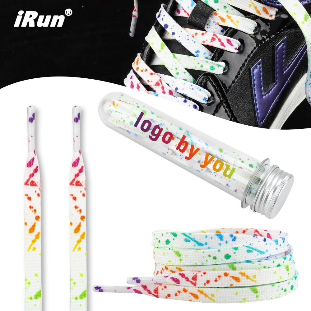 iRun Speckle Style Custom Heat Transfer Printed Shoelace Cord Thick 8mm Flat Custom Logo Printed Shoelace for Sneakers