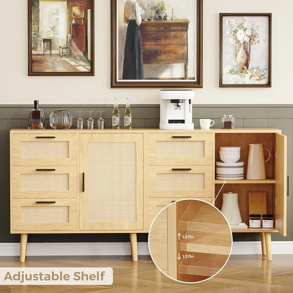 Rattan Sideboard & Wooden Cabinet with 3 Drawers & Door Space-Saving Storage for Living Room manufacture