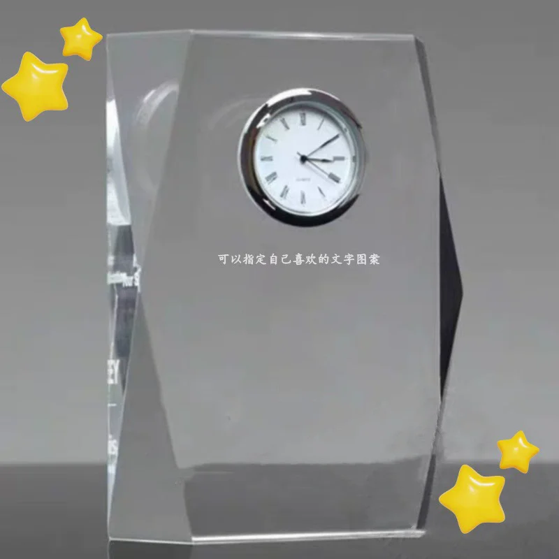 product fashion custom high quality crystal table clock gift for personal engraved letter souvenir crystal glass clock-4