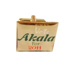 Cufflinks Wholesale Custom Green Colour Letters Logo Gold Square Plated Cufflink Offset Print Lapel Pin