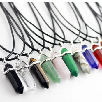 Natural Stone Pendants Charms Necklace Hexagonal Point Healing Reiki 7 Chakra Pencil Pendant ONLY