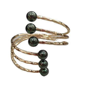 Custom adjustable pearls bracelet Hawaiian Island style black Pearl gold hammered hawaii jewelry bangle for women